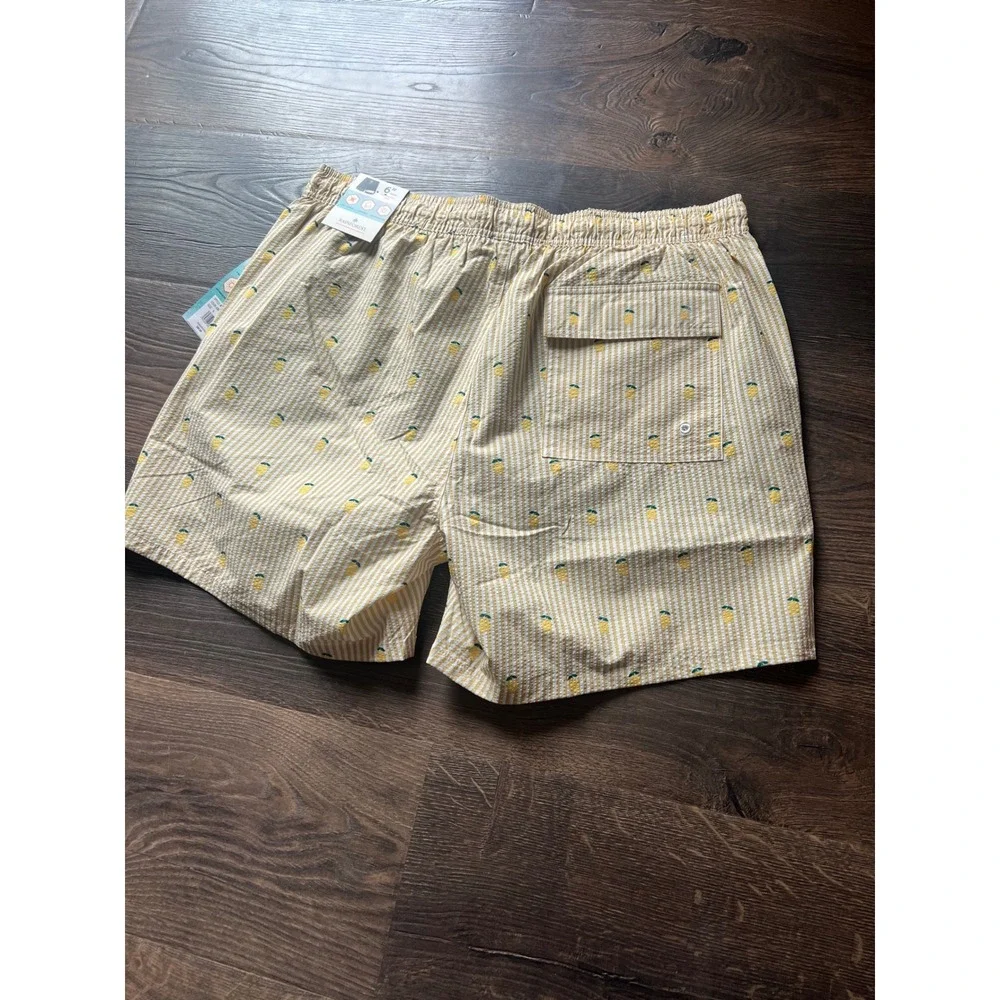 Rainforest Mens Seersucker Lemon Swim Trunks 6in Inseam Compression Liner L